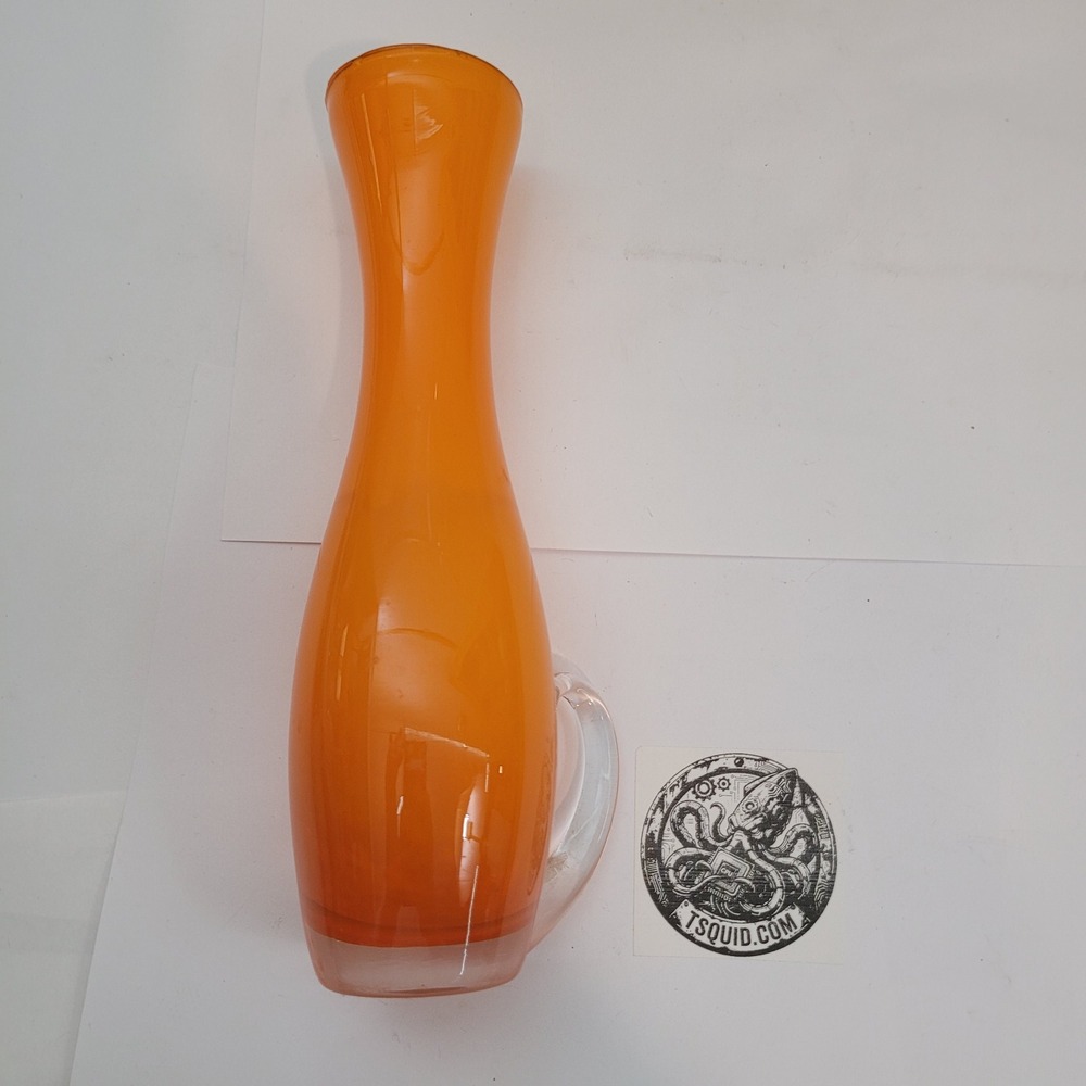 Vintage Blown Glass Pitcher Vase‎ Orange Mid-Century Modern Cased Art Glass